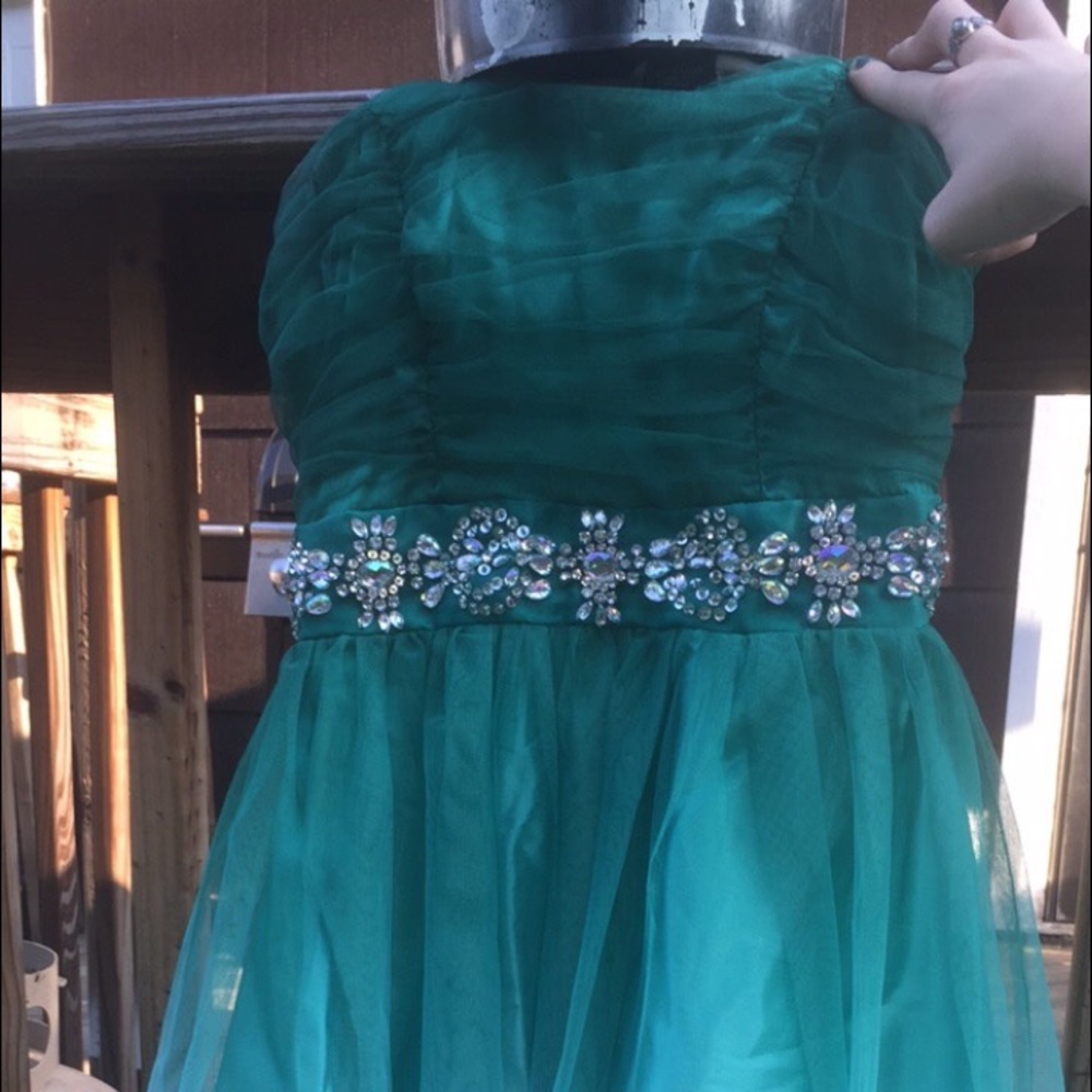 B.Darlin Turquoise Ombré Strapless Homecoming Dress - Picture 2 of 5